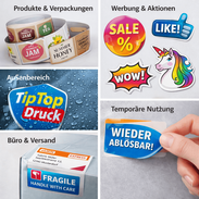 Aufkleber Anwendungen Verpackung Versandetiketten Werbung Outdoor wetterfeste Sticker wiederablösbare Aufkleber