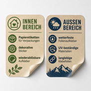 Aufkleber Materialien Papieretiketten Folienaufkleber Indoor Outdoor wetterfest UV-beständig langlebig Sticker
