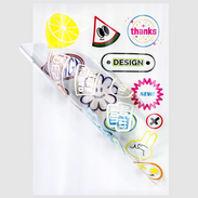 UV-DTF-Transfer-Aufkleber in verschiedenen Motiven auf A4-Trägerfolie