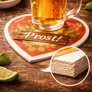 Bierdeckel Herzform aus saugfähiger Bierdeckelpappe, Detailansicht der Schnittkante