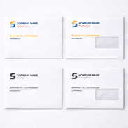 DIN EA5/6 Briefumschläge im Vergleich: farbig und schwarz-weiß bedruckt, jeweils mit und ohne Fenster, Vorderseitenansicht