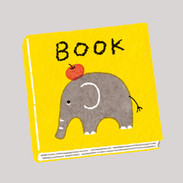 Illustration eines Kinderbuchs mit gelbem Einband und Elefant auf dem Cover