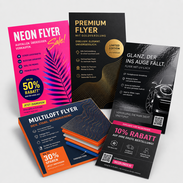 Exklusive Flyer mit Neonpapier UV-Lack Goldveredelung und Multiloft
