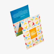 6-seitiger Flyer im DIN A6-Format mit horizontalem Zickzackfalz und vollfarbigem Druck