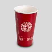 Einwandiger umweltfreundlicher Öko-Becher aus Pappe, nach Kundenwunsch bedruckt mit 1/0- oder 2/0-farbigem Flexodruck