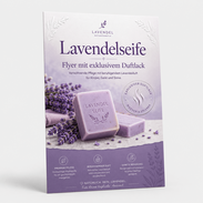 Produktflyer mit Duftlack für natürliche Lavendelseife drucken
