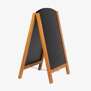 A-förmiger Kundenstopper aus Holz mit gebogener Kreidetafel