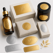 Goldene und silberne Aufkleber mit metallischer Folienwirkung für Sticker Etiketten Verpackungen und Siegel