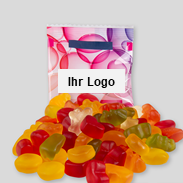 HARIBO Fruchtmix – Bestellen  Sie individuell bedruckte Tütchen gefüllt mit leckeren Fruchtmixgummis für Ihre Werbung - auch in kleinen Mengen!