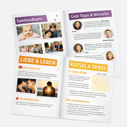 Doppelseiten einer Hochzeitszeitung mit Innenseiten und Drahtheftung