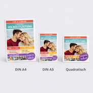 Hochzeitszeitung Formate Vergleich DIN A4 DIN A5 und quadratisch modernes Layout für Hochzeitszeitung drucken lassen