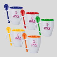 Keramiktassen inkl. Löffel - Lassen Sie bei uns spezielle Kaffeebecher mit Logo günstig bedrucken oder gravieren!