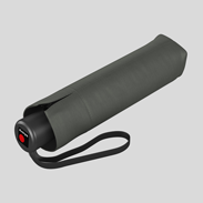 Dunkelgrauer Mini-Taschenschirm zusammengeklappt mit Handschlaufe – ideal zum Regenschirm bedrucken für Werbung und Logo