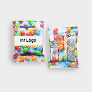 M&M'S Crispy-Schokolinsen in beidseitig bedruckbare Tütchen. Ideal für Werbezwecke!