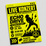 Gelber Neon-Flyer für Live-Konzert mit schwarzem Druck