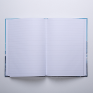 Notizbuch mit linierten Seiten Notizbuch aufgeschlagen mit linierten Seiten, Umschlag vollfarbiger Druck