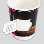 Individuell bedruckter Coupon-Becher mit abtrennbarem Feld für Rabattcodes