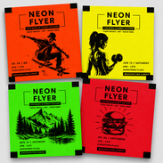 Quadratische Neon-Flyer für Gutscheine Aktionen Events und Beileger