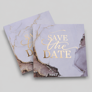 Quadratische Save-the-Date-Flyer 148 x 148 mm mit Goldprägung