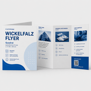 Quadratische Wickelfalz-Flyer drucken lassen als mehrseitige Falzflyer im quadratischen Format für Werbung Programme Produktinformationen Angebote Mailings und QR-Code