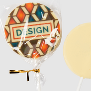 Bedruckter Schoko-Lolli mit individuellem Motiv, in Folie eingewickelt