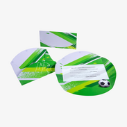 Selfmailer in Fußball-Design, gefalzt, halb geöffnet und komplett geöffnet dargestellt