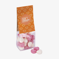 Vegane Bonbons in Herzform im Folienbeutel mit individuell gestaltbarer Headerkarte