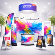 Werbetechnik Messewand Roll-up Kundenstopper Displays modern Innenbereich Außenwerbung hochwertiger Druck POS Präsentation